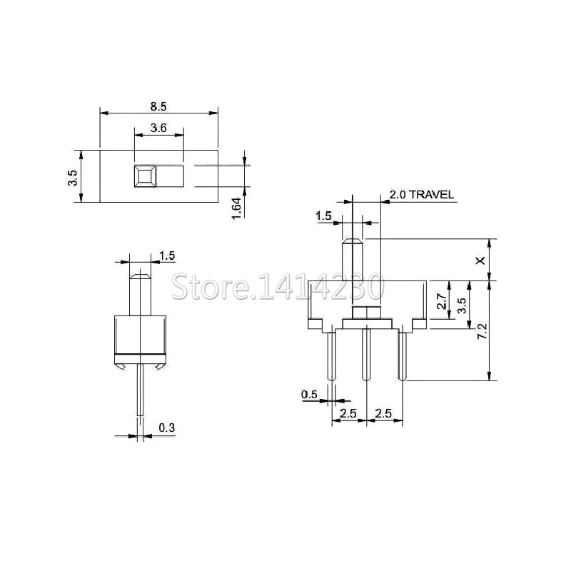 20Pcs SS12D00 Interruptor on-off mini Slide Switch 3pin 1P2T 2 Position High quality toggle switch Handle length:3MM/4MM/5MM/6MM