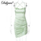 Dulzura Satin Women Strap Mini Dress Ruched Lace Up Cross Bandage Backless Bodycon Sexy Party Elegant 2020 Club Christmas Slim