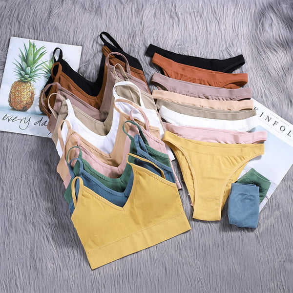 ATHVOTAR 2PCS Bra Sets Seamless Underwear Set Ribbed Bra Top Low-Waist Women Panties Female Bralette Lingerie New