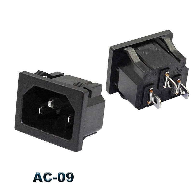 IEC320 C14 Electrical AC Socket 3 pin red LED 250V Rocker Switch 10A fuse female male inlet plug connector 2 pin socket mount
