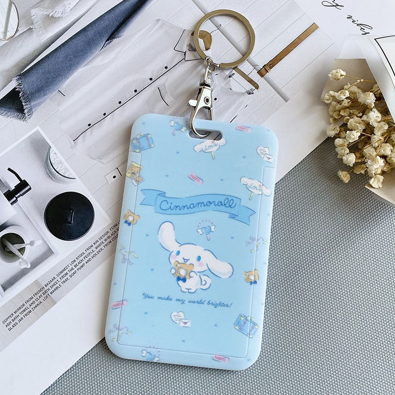 Kawaii Sanrio Keychain Cartoon Cat Sliding Card Holder Student Meal Card Bus Card Holder Lady Id Card Credit Card Holder Lanyard