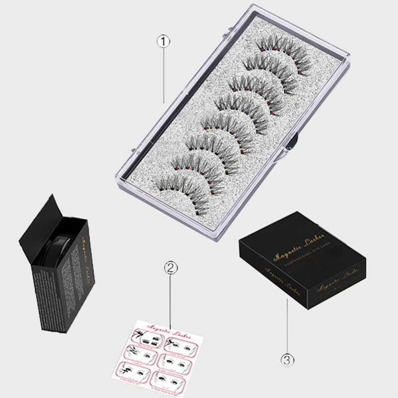 LEKOFO 8PCS 5 Magnets 3D Magnetic False Eyelashes Handmade Artificial Faux Cils Magnetic Natural Mink Eyelashes with Tweezers