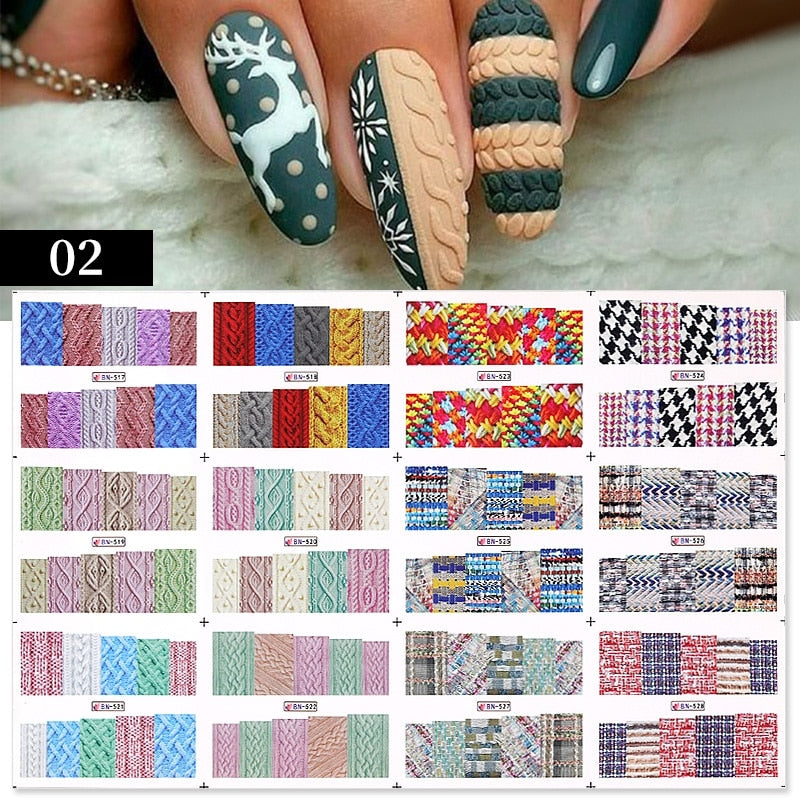 12 Designs Nail Stickers Set Mixed Floral Geometric Nail Art Water Transfer Decals Sliders Flower Leaves Manicures Decoration
