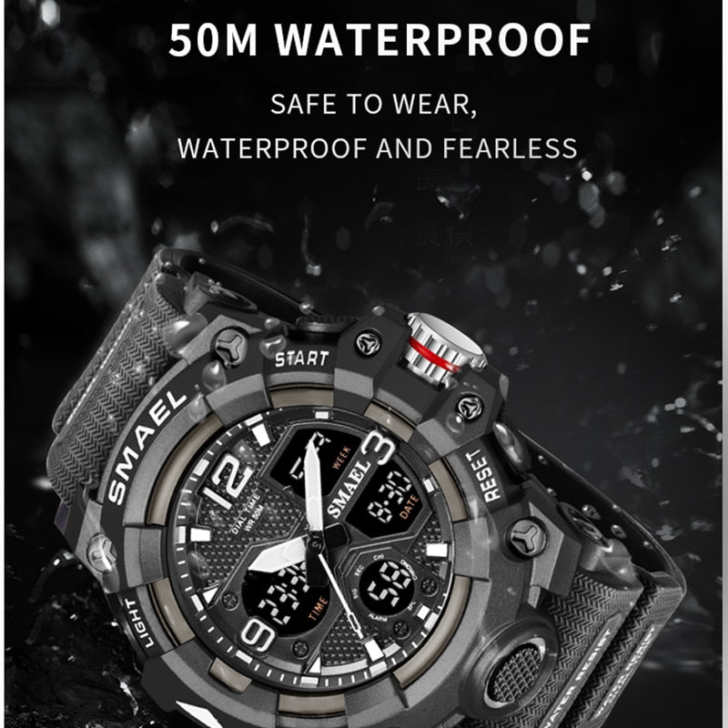 Sport Watch Military Watch For Men Alarm Clock Stopwatch LED Digital Back Light Dual Time Display 8008 Men&