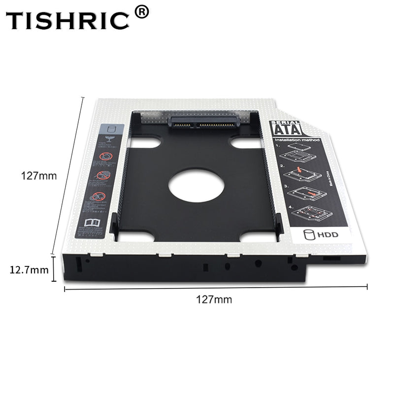 TISHRIC 9.5 12.7mm HDD Caddy Aluminum Universa SATA 3.0 2.5&quot; SSD CD DVD to HDD Case Optibay Enclosure CD-ROM ODD