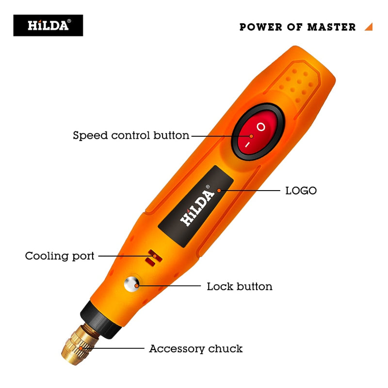 HILDA Mini Drill Rotary tool 12V Engraving Pen With Grinding Accessories Set Multifunction Mini Engraving Pen