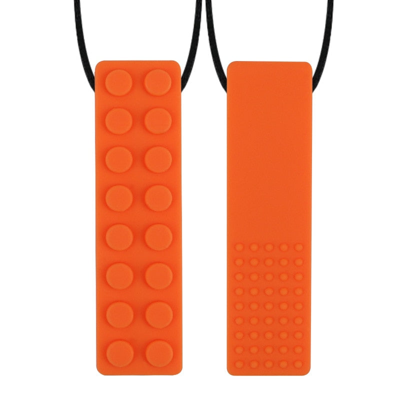 1Pc Sensory Chew Necklace Brick Chewy Kids Silicone Biting Pencil Topper Teether Toy, Silicone teether for children with autism