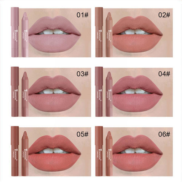 12 Colors Velvet Matte Lipsticks Pencil Waterproof Sexy Lip Lasting Red Stick Cup Tint Non-Stick Lip Long Lasting Moisturizing
