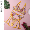 Ellolace Lingerie Sensual Lace Underwear Transparent Embroidery 3-Piece Garters Fancy Beautiful Short Skin Care Kits Intimate