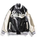 American retro letter embroidery leather jackets coats women&#39;s 2021 new street trend all-match baseball uniform couple loose top
