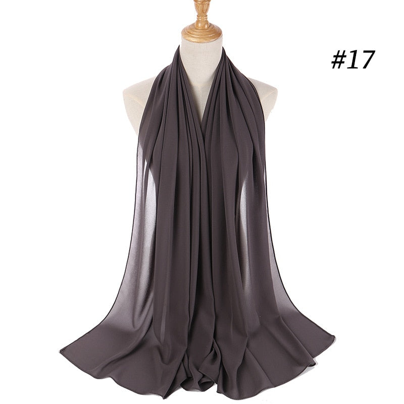 Muslim Bubble Chiffon Hijab Scarf Women Solid Color Soft Long Shawls and Wraps Georgette Head Scarves Ladies Hijabs
