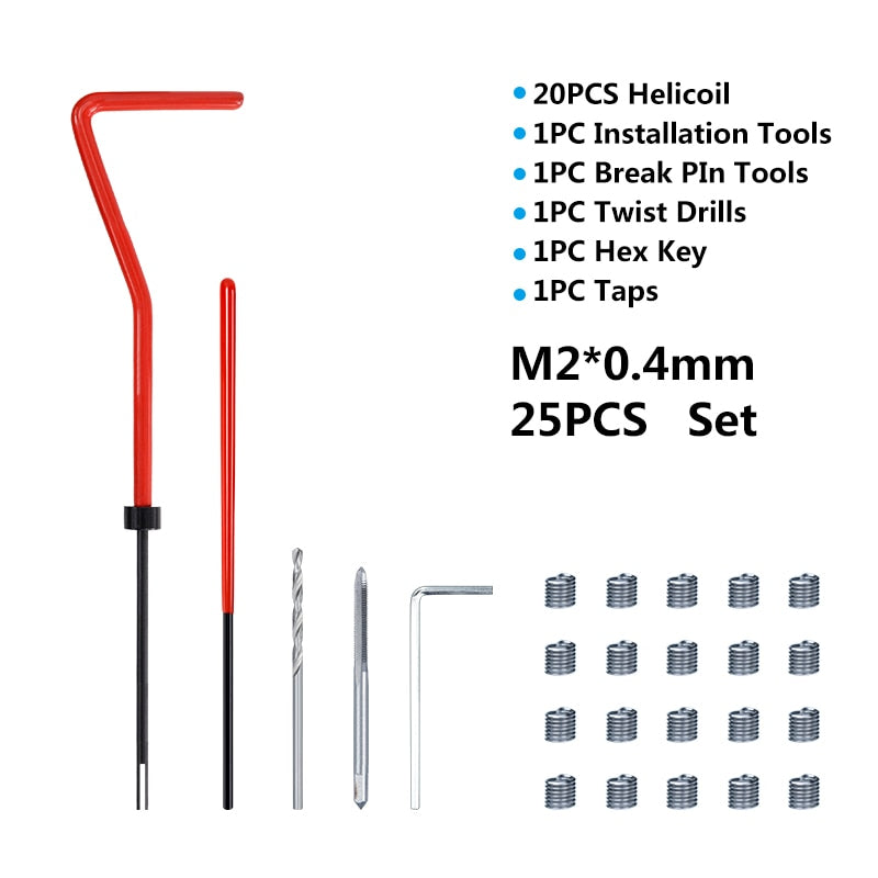 XCAN Thread Repair Tool 25pcs M3/M4/M5/M6/M7/M8/M10/M12/14 for Restoring Damaged Thread Spanner Wrench Twist Drill Bit Hand Tool
