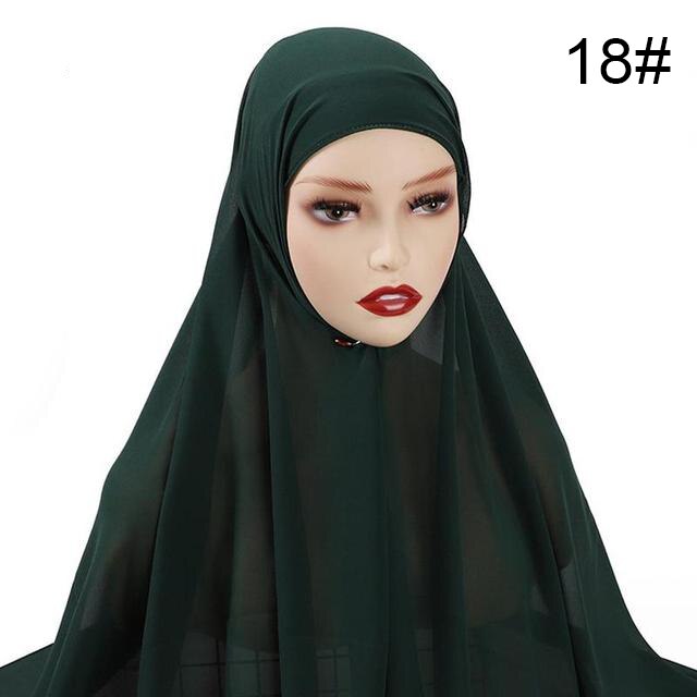 Muslim Chiffon Scarf For Women Fashion Veil Instant Hijab Wrap Headscarf Islam Solid Color Cap Musulman Wrap Scarves 25 Colors