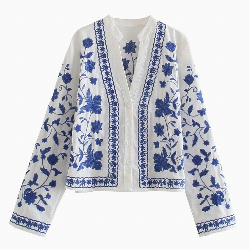 Embroidery Women Blouse Summer 2022 New Fashion Long Sleeve Female Smock Shirt Top Clothing Wears