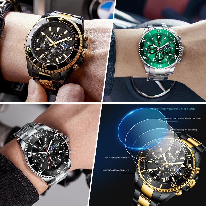 100%Original WISHDOIT Watch for Men TOP Brand Waterproof Sports Stainless Steel Chronograph 2021New Fashion Luxury Wristwatches