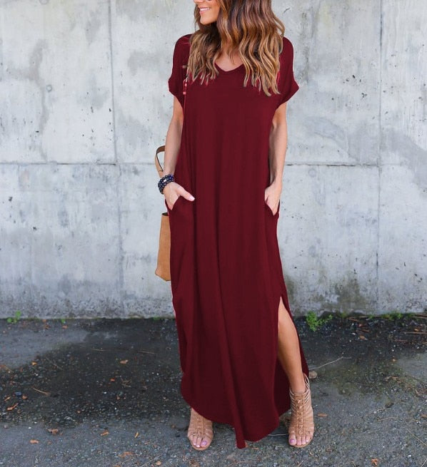 Plus Size 5XL Sexy Women Dress Summer 2021 Solid Casual Short Sleeve Maxi Dress For Women Long Dress Free Shipping Lady Dresses