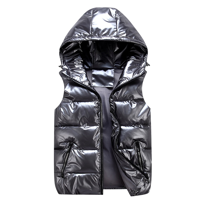 Women Winter Vests Hooded 2022 New Short Bright Color Vest Cotton Padded Jacket Sleeveless Female Winter Waistcoat Vest