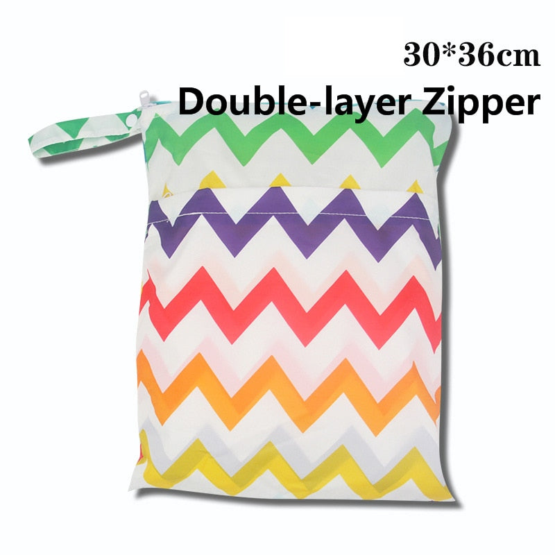 Baby Diaper Bag Cartoon Print Waterproof Wet Dry Nappy Zipper Handbag Stroller Carry Pack Travel Outdoor Wet Diaper Storage Bags
