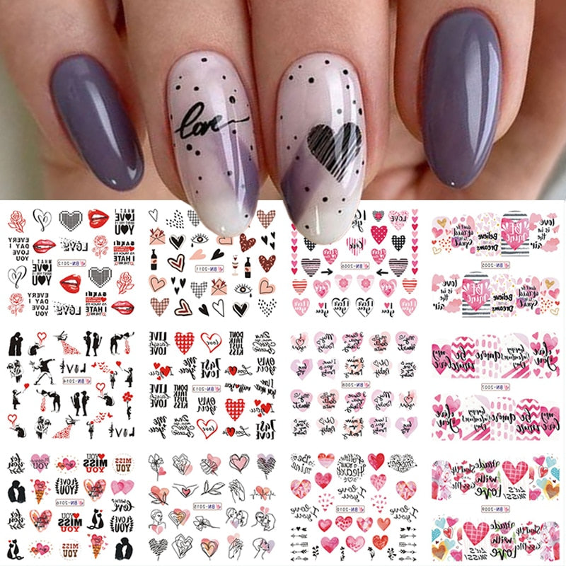 12 Designs Nail Stickers Set Mixed Floral Geometric Nail Art Water Transfer Decals Sliders Flower Leaves Manicures Decoration
