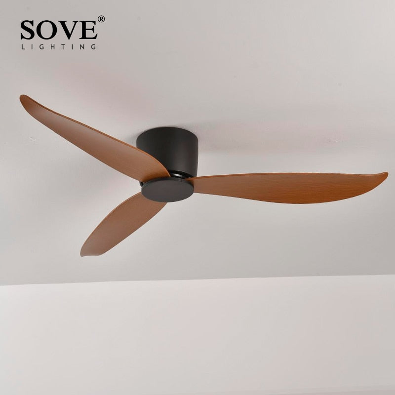SOVE Modern Black White Low Floor DC Motor 30W Ceiling Fans With Remote Control Simple Ceiling Fan Without Light Home Fan 220V