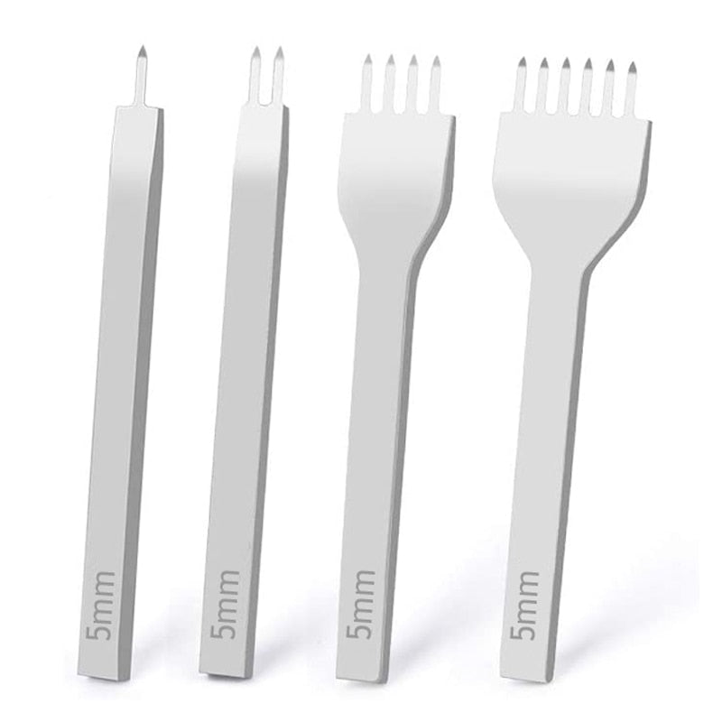 Leather Hole Punches 1+2+4+6 Prong DIY Diamond Lacing Stitching Chisel Set U/V Shaped Groover Leather Edge Beveler Skiving Tools