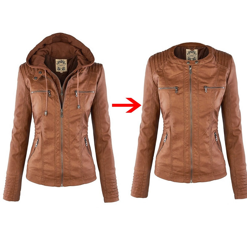 Gothic Faux Leather Jacket Women 2019 Hoodies Winter Autumn Motorcycle Jacket Black Outerwear Faux Leather PU Basic Jacket Coat