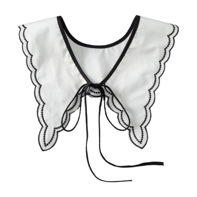 Royal Style Cotton Fake Collar Shawl Wrap Hollow Out Floral Lace Ruffled Trim Necklace Pointed Triangle Lapel Blouse