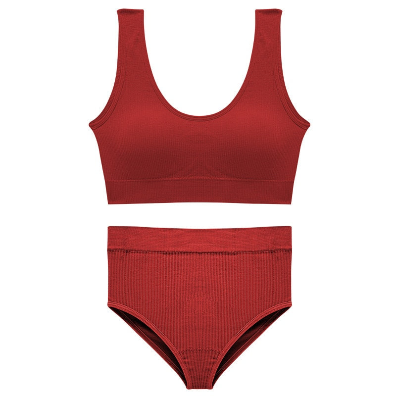 CINOON Sexy Seamless Tops Set High Waist Panties Women Wireless Underwear Suit Soft Padded Bras Set Backless Bralette Lingerie