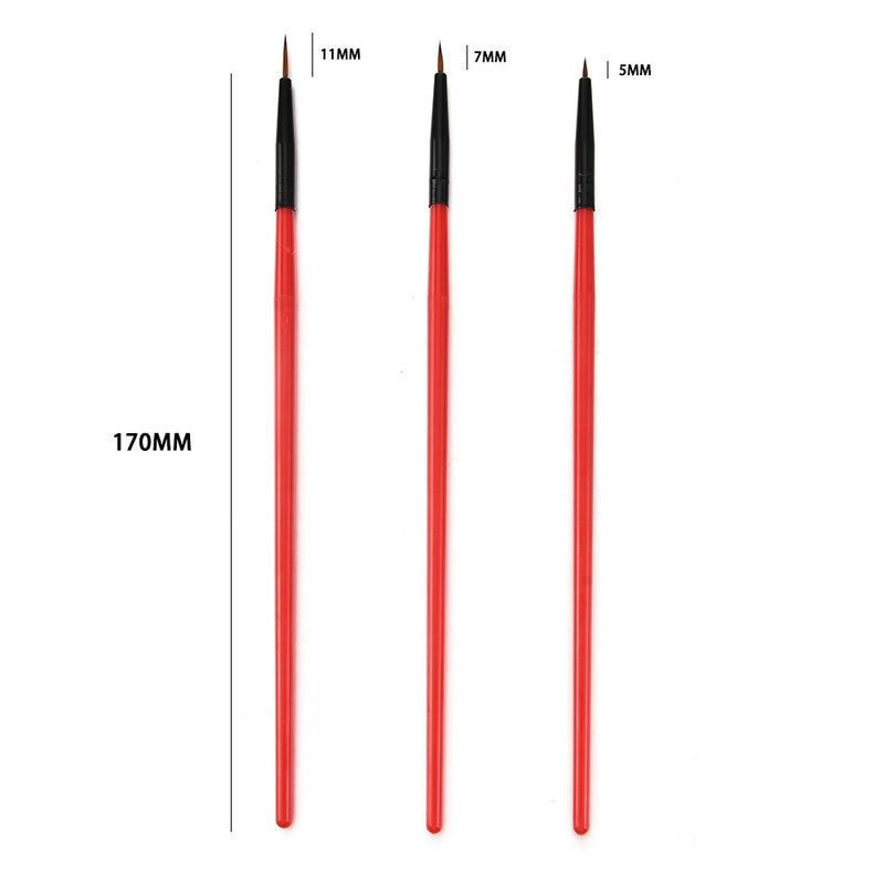 3Pcs Acrylic French Stripe Nail Art Liner Brush Set 3D Tips Manicure Ultra-thin Line Drawing Pen UV Gel Brushes Painting Tools