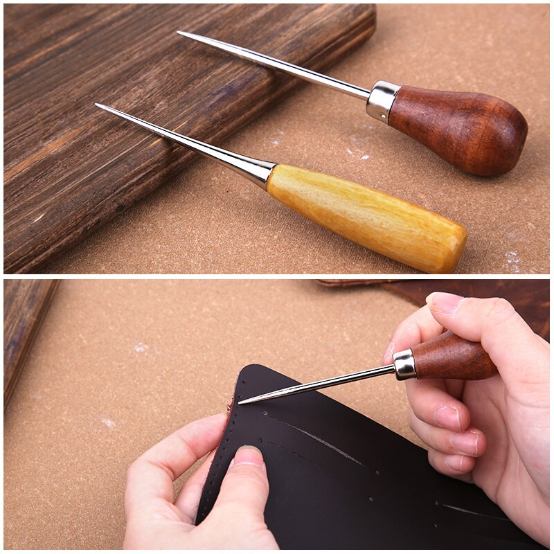 LMDZ Wooden Handle Awls DIY Leather Tent Sewing Awl Shoes Repair Tool Hand Stitcher Leather craft Awl Punch Hole Leather Tools