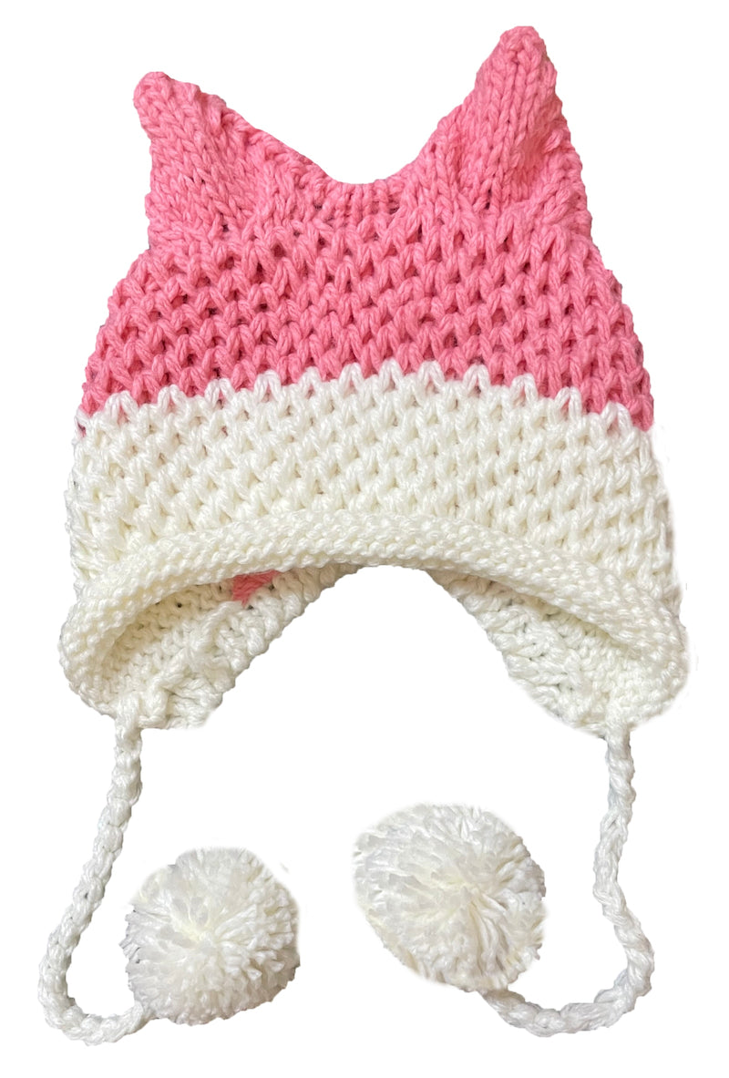 BomHCS Cute Fox Ears Beanie Winter Warm 100% Handmade Knit Hat