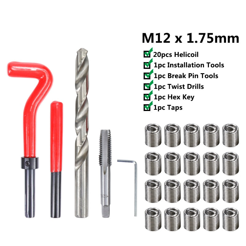 XCAN Thread Repair Tool 25pcs M3/M4/M5/M6/M7/M8/M10/M12/14 for Restoring Damaged Thread Spanner Wrench Twist Drill Bit Hand Tool