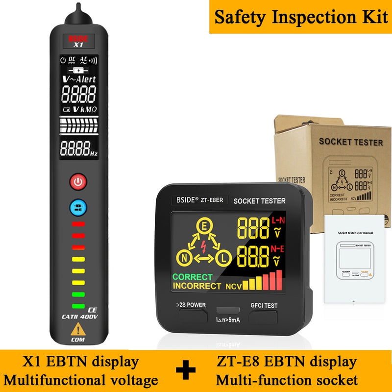 BSIDE Digital Socket Tester Smart Voltage Detector RCD GFCI NCV Test Large display Outlet checker EU US UK Plug Ground Zero Line