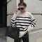 Ladies Autumn Winter Striped Knitted Loose Sweater Women Pullover Tops Long Sleeve O Neck Casual Streetwear Women Sweater Female