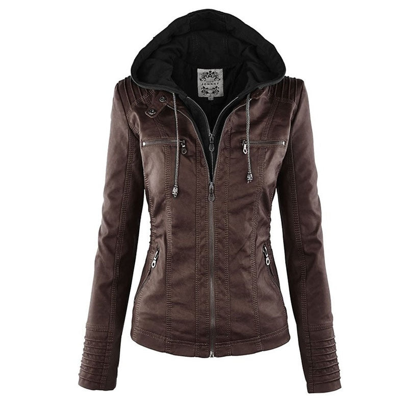 Gothic Faux Leather Jacket Women 2019 Hoodies Winter Autumn Motorcycle Jacket Black Outerwear Faux Leather PU Basic Jacket Coat