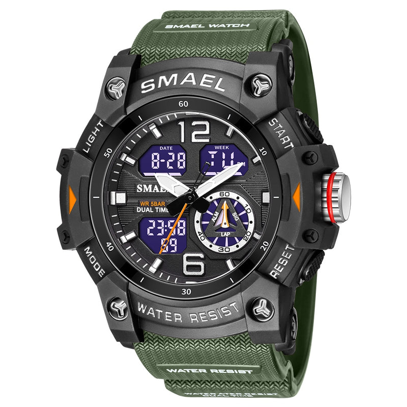 2022 New SMAEL Dual Time Men Watches 50m Waterproof Military Watches for Male 8007 Shock Resisitant Sport Watches Gifts Wtach