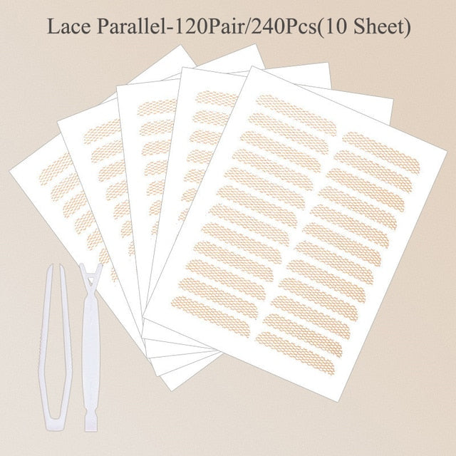240pcs Eyelid Tape Sticker Invisible Double Fold Eyelid Lace Paste Clear Beige Stripe Self-adhesive Natural Eye Tape Makeup Tool