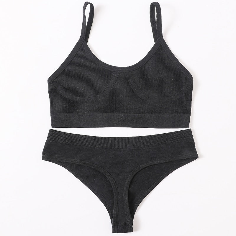 Seamless Women Bra Briefs Set Push Up Bra Crop Top High Waist Panties Sexy Lingerie Set Low Back Bralette Fitness Underwear Set