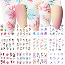 12 Designs Nail Stickers Set Mixed Floral Geometric Nail Art Water Transfer Decals Sliders Flower Leaves Manicures Decoration