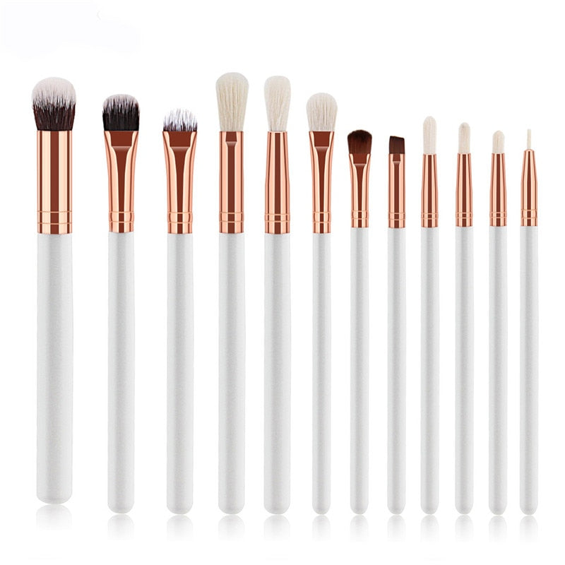 GUJHUI 12Pcs Professional Eyes Makeup Brushes Set Wood Handle Eyeshadow Eyebrow Eyeliner Blending Powder Smudge Brush