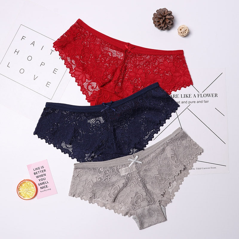 3 Pcs Panties for Woman Underwear Sexy Lace Breathable Soft Lingerie Female Briefs Panty Sexy Transparent Women&
