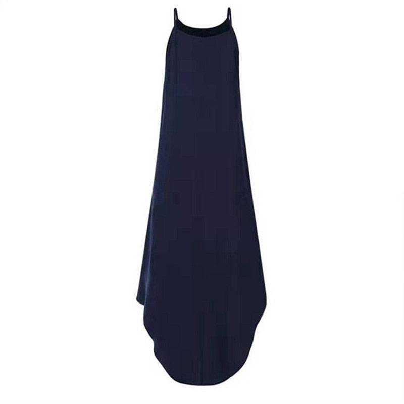 Women Dress Summer 2021 Casual Sleeveless Retro Halter Solid Beach Long Dress Round Neck Sling Fashion Beach Clothes Plus Size