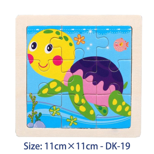 11X11CM Kids Wooden Puzzle Toy Vehicle Animal Jigsaw Cartoon Animal Traffic Tangram Toys Educational Toys Puzzles for Kids Gifts