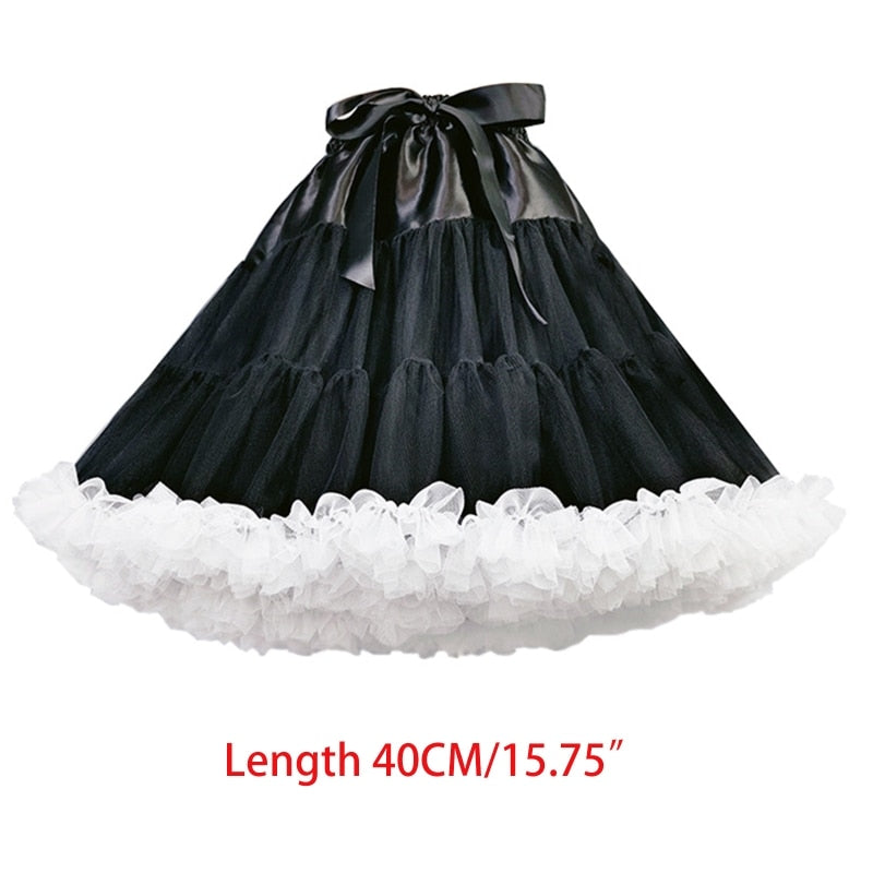 Women Lolita Cosplay Petticoat A-Line Puffy Tutu Skirt Layered Tulle Ballet Dance Pettiskirts Big Bowknot Underskirt