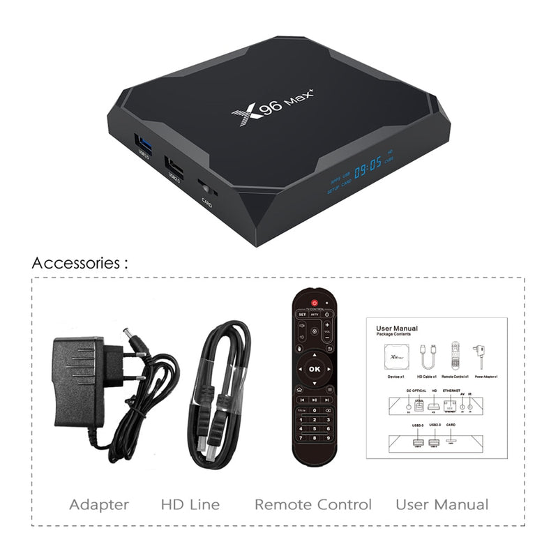 X96 Max plus Smart TV Box Android 9.0 Amlogic S905X3 Tvbox 4GB 64GB 32GB Dual Wifi BT 1000M H.265 8K 24fps Set Top Box X96Max
