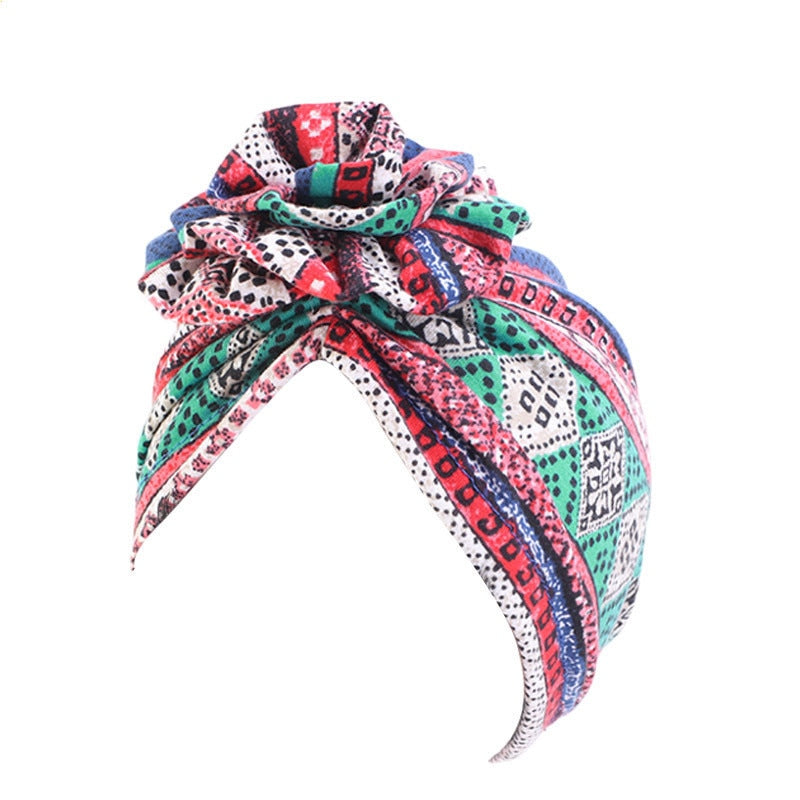 Pastoral Floral Print Turban Women National Wind Muslim Hat Bandana Chemotherapy Hat Sleep Caps Beanies Headwrap Fashion Casual