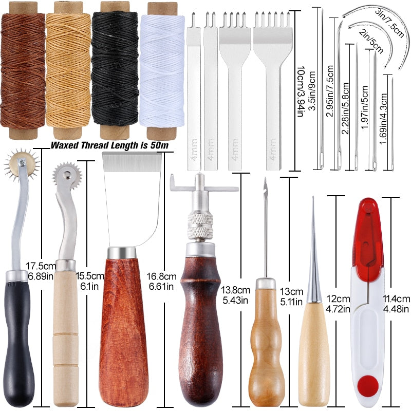 KAOBUY Professional Leather Craft Tools Kit Hand Sewing Stitching Punch Carving Work Saddle Set Accessories DIY Tool Set