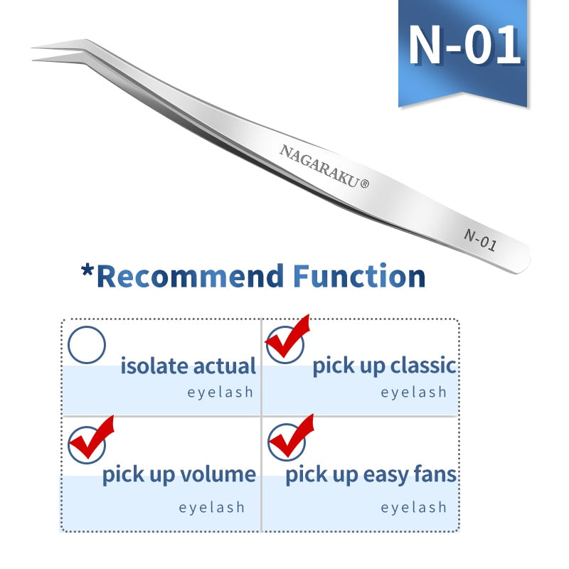 NAGARAKU Eyelash Extension Tweezers False Eyelashes Makeup Stainless Steel Professional Tweezer 3D Accurate Pincet