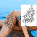 Sexy Flower Temporary Tattoos For Women Body Art Painting Arm Legs Tattoos Sticker Realistic Fake Black Rose Waterproof Tattoos