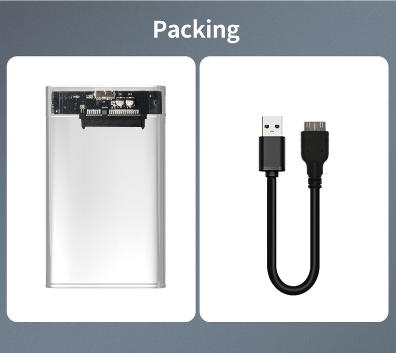 TISHRIC Transparent HDD Case USB 3.0 Type C For SSD External Hard Disk Drive HDD Box/Enclosure  2.5 HD Optibay SATA to USB 6Gbps